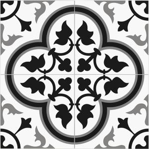 The Tiles Plaza Encaustic Peel and Stick Backsplash, Grey and White Patterned Vintage Stick on Tiles, Stone Composite Self-Adhesive Wall Tile Sticker for Kitchen Bathroom Fireplace Stairs, 10 Sheets, Grey and White