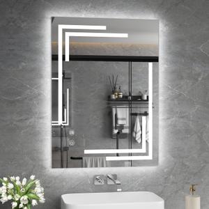24"x32" LED Bathroom Mirror with Lights, Unique Front Light for Bathroom Wall, Memory, 3 Colors Adjustable, Stepless Dimmable Ligh, Led Vanity Mirror for Bathroom, Anti-Fog, Tempered Glass