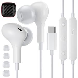 APETOO USB C Headphones for iPhone 17 16 15 iPad Air 5 Wired Earbuds for Samsung S25/S24/S23/S22/S21 Magnetic Noise Isolating in-Ear Type C Earphones with Mic Volume Control for Pixel 8 7 6 5a, White
