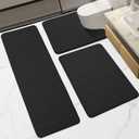 Memory Foam Bathroom Rugs Sets 3 Piece, Extra Thick Soft Absorbent Non Slip, Washable Toilet Bath Mat Shower Carpet for Bedroom, Living Room (Black, U Shape 24 X 24+24 X 32+17 X 48)