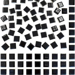 100 Pieces Ceramic Mosaic Tiles 3/5" Square Shapes Mosaic Ceramic Pieces Stained Ceramic Tiles Supplies for Crafts Beginner Mosaic Project Stepping Stones Mosaic Birdhouse Decor - Black