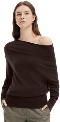 SUUKSESS Women Cashmere Oversized Off Shoulder Pullover Sweater Batwing Knit Top Size Small