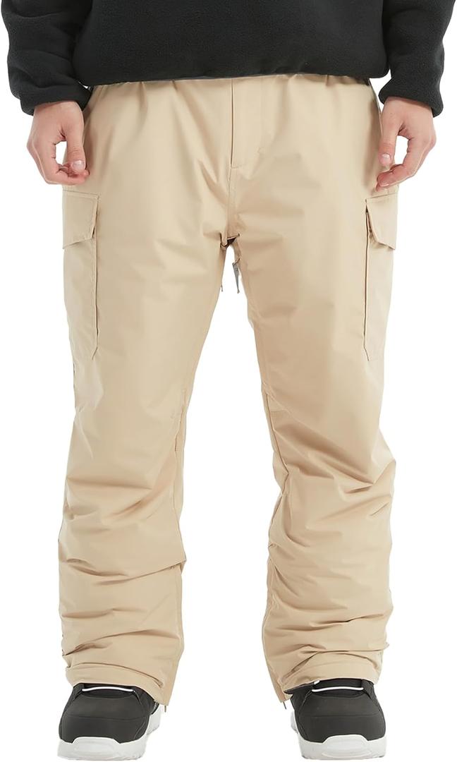 Men's Snow Pants Waterproof Insulated for Winter Outdoor Skiing Snowboarding Ski Pant (Medium, Beige)