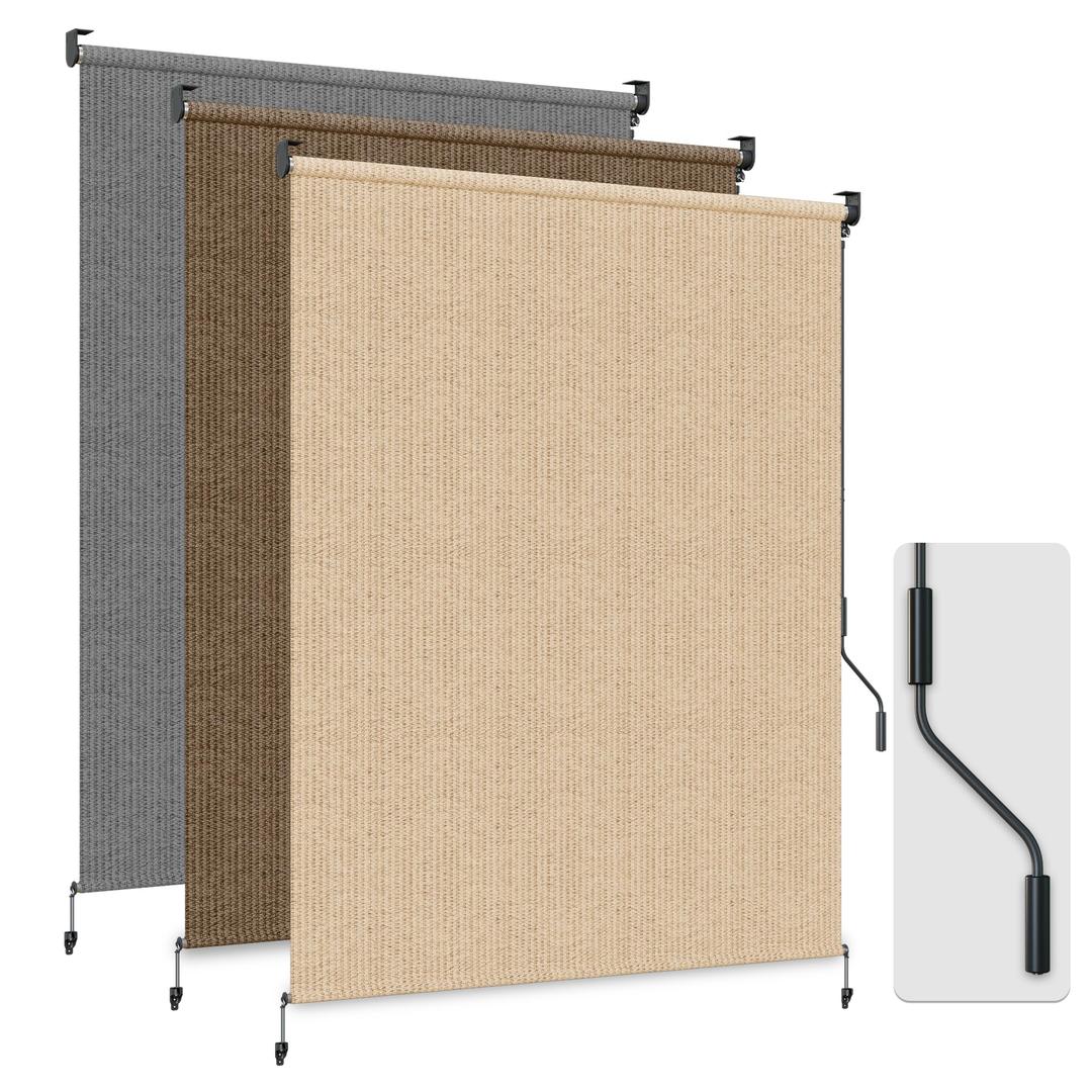HOMEDEMO Outdoor Roller Shades for Patio, 4'W x 8' H Roll up Shade for Outside, Sun Roller Shade Cloth Roll Blinds Cordless Waterproof for Porch Gazebo Pergola Balcony Backyard Khaki