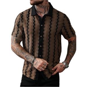 SOLY HUX Men's Summer Striped Shirts Casual Button Down Textured Short Sleeve Collared Vintage Beach Shirts (XL)