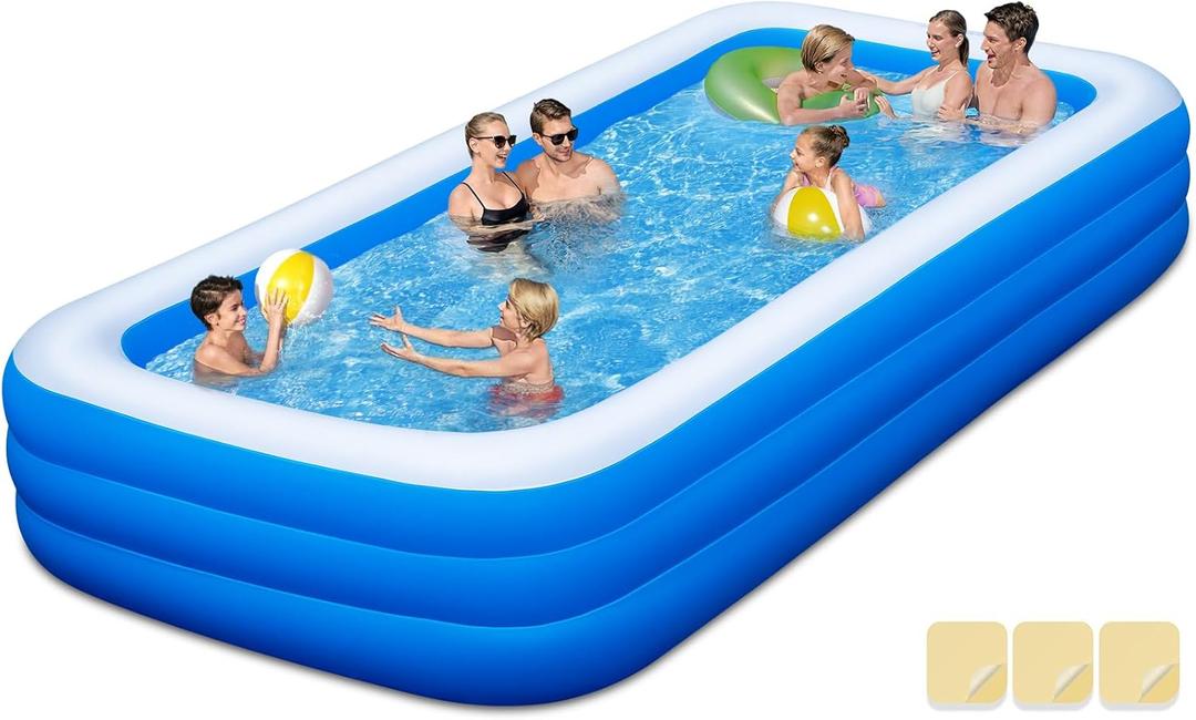 Large Inflatable Swimming Pool - GISAEV 145" X 74" X 22" Oversized Thickened Blow Up Pool for Kids and Adult, Kiddie Pool for Backyard