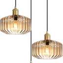 3 Light Cluster Light Pendant Light Fixture, Mid Century Modern Ceiling Light Adjustable 59" Gold Chandelier with Amber Glass Shades, Island Lights for Kitchen Farmhouse Living Room