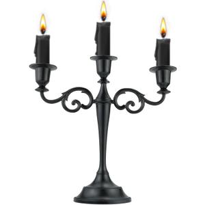 3 Metal Candelabra  Candlesticks Holder for Formal Events, Wedding, Church, Holiday Dcor, Halloween  Taper Candle Holder Stand Centerpiece Elegant Decoration Piece for Table,Pure Black