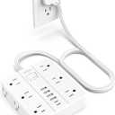 Power Strip with USB Ports, HUNIAN 5Ft Flat Plug Extension Cord Surge Protector, 12 Widely Outlet Extender with 6 USB Charger (2 USB C Ports), Desk Charging Station for Home, Office Supplies (White)