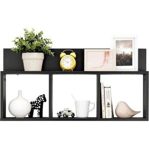 Danya B. Modern 3 Cube Floating Wall Shelf with Display Ledge - Easy to Hang Wall Mounted Triple Cubby Shelf (Black)