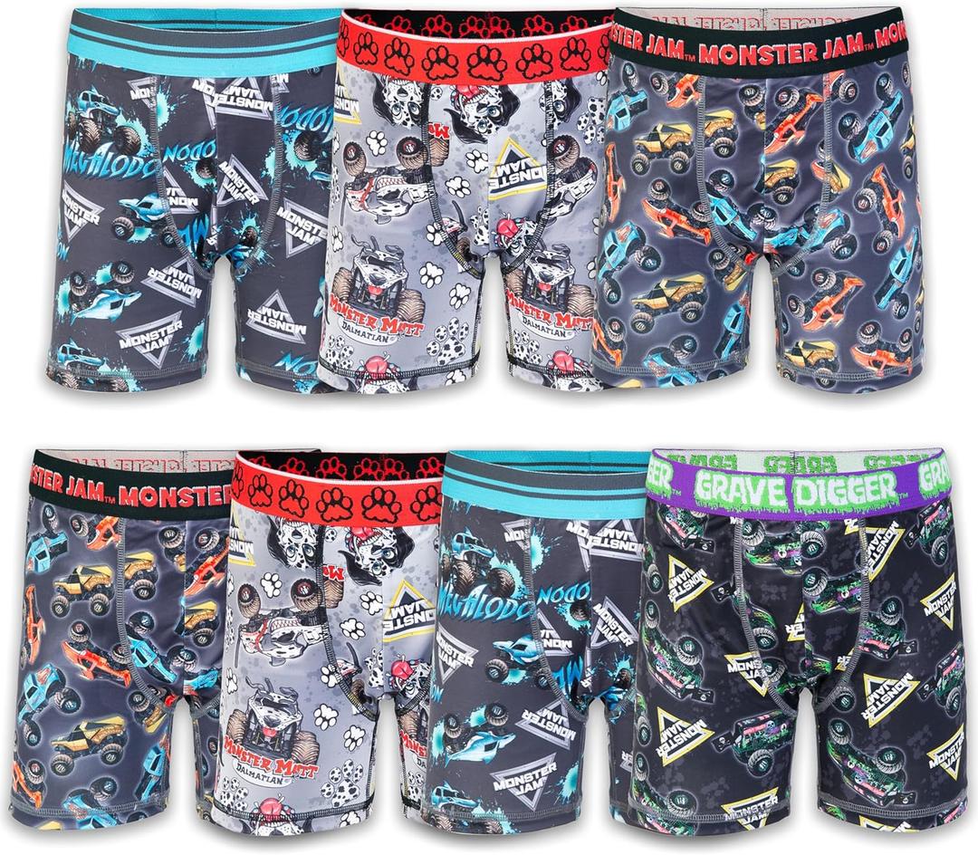 Monster Jam Boys' Exclusive 7-pk Athletic Boxer Briefs with Grave Digger, El Toro Loco & More, 2, 2-3T