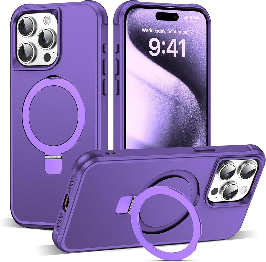 TIANLI Designed for iPhone 15 Pro Max Case with Magnetic Invisible Ring Stand [Compatible with Mag-Safe] [Military Drop Protection] Shockproof Anti-Slip Cover for Women,Purple