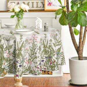 Horaldaily Spring Summer Tablecloth 60x60 Inch Round, Wild Flowers Floral Table Cover for Party Picnic Dinner Decor (Beige)