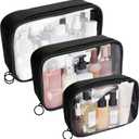 Clear TSA Approved Toiletry Bag - 3 Pack Travel Cosmetic Bag with Makeup Brush Bag Portable Travel Essential Organizer for Women Transparent Waterproof Cosmetic Storage Case Airline Compliant