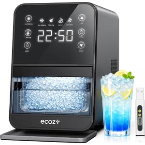 ecozy Nugget Ice Maker Countertop, 40Lbs/24H Chewable Pebble Ice, One-Touch Timer Control, Self-Cleaning Sonic Ice Machine with TDS Water Tester, Pull-Out Ice Basket, Compact for Home Kitchen Office (Dark Gray)