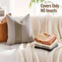 Boucle Decorative Throw Pillow Covers 18"x18" Set of 2  Modern Textured Pillowcases with Faux Leather Contrast Stripe, Neutral Accent for Couch, Bed, or Chair  Leather Brown