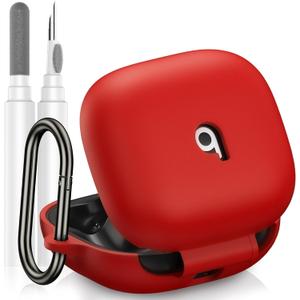 Compatible with Beats Powerbeats Pro 2 2025 Case, Soft Silicone Shockproof Protective Skin Case for Beats Powerbeats Pro 2 with Cleaner Kit & Carabiner, Top Logo Visible (Red)