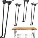 MYFULLY 4Pcs Folding Hairpin Table Legs | 12.6 Inch Hairpin Legs Heavy Duty Metal Folding Coffee Table Legs for Furniture Home DIY Projects, with Mounting Screw, Black (12.6 Inch)