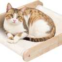 HOOBRO Wooden Cat Wall Shelf, 18.9" L x 13.8" W, Wall-Mounted Cat Hammock Bed Furniture with Soft Fabric, Easy to Install, Holds up to 40 lb, for Lounging, Playing, Sleeping, Natural NL03CS03