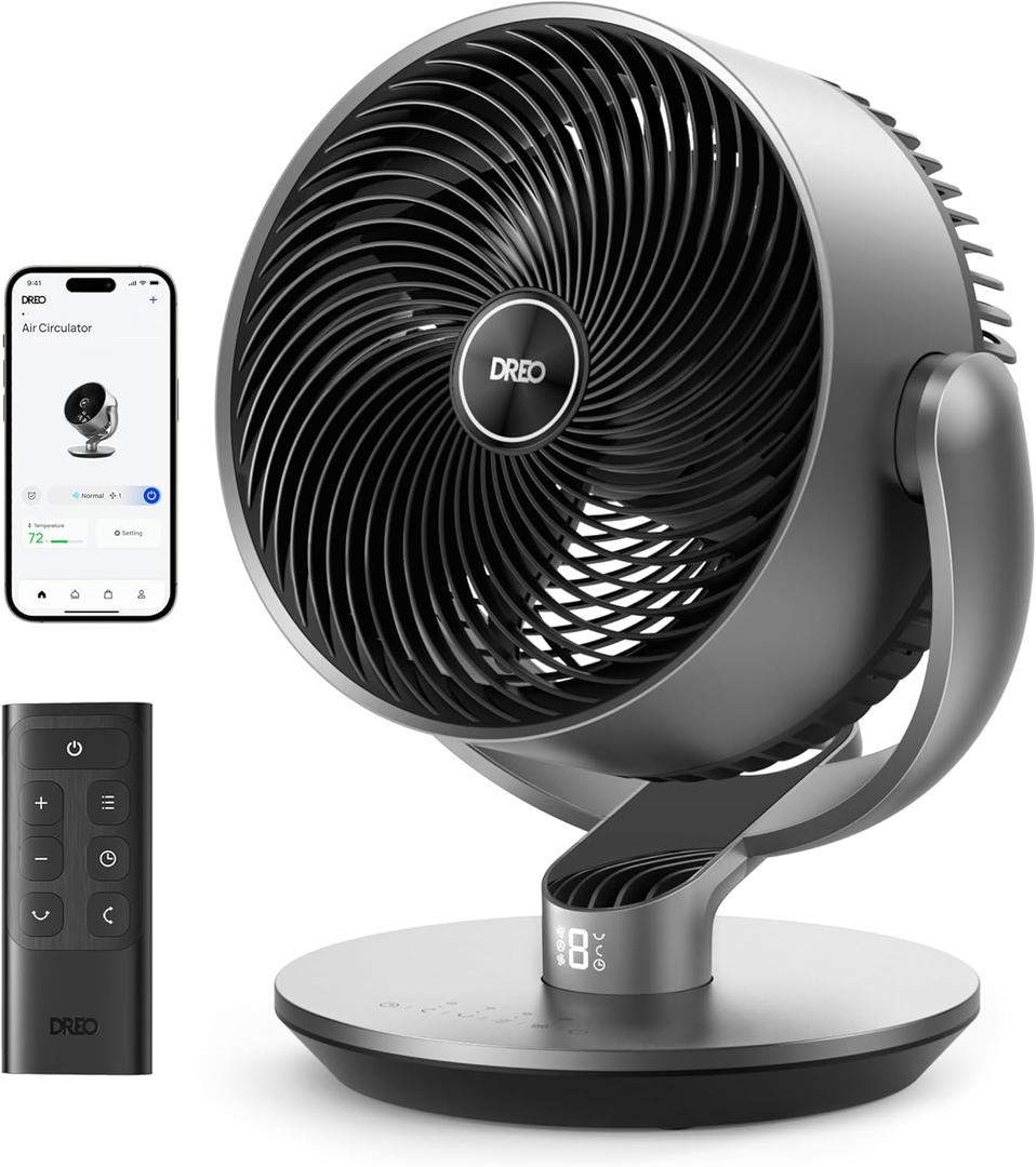 Dreo 16 Inch 25dB Quiet Smart Fans for Bedroom, DC Room Fan with Remote, 120+120 Oscillating Fan, 6 Modes, 9 Speeds, 12H Timer,Works Alexa/Google/WiFi/Voice Control, Silver, Oversize (DR-HAF004S)