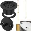 Tub Drain Linkage Assembly with Trip Lever and Strainer Done Cover, Universal Overflow Faceplate Trim Kit with Screws, Fit for Bathtub Trip Lever Waste and Overflow Drain Kit, Matte Black