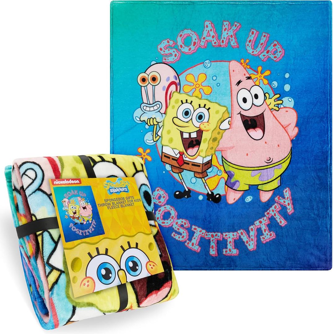 SPONGEBOB SQUAREPANTS Throw Blanket for Kids, Teens, Adults, 51 x 59 in, Cartoon Fleece Blankets, Soft, Plush Bed Throws, Cozy Gifts for Kids