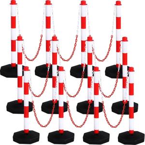 12 Pack Traffic Delineator Post Cones Include Fillable Base Expandable Traffic Safety Barrier 5 Feet Plastic Chain, Industrial Safety Cones Construction Cones for Parking Lot (Red and White)