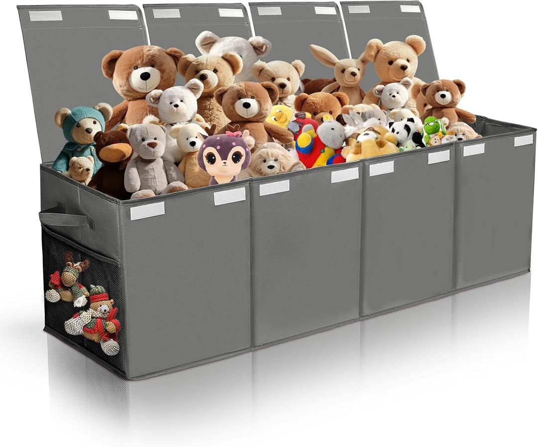 Extra Large Toy Chest,50"x15"x12" Toy Box for Kids Boys Girls,Collapsible Sturdy Toy Storage Organizer with Mesh Pockets,Large Kids Toy Chest Storage Boxes Bins Baskets for Girls,Boys,Nursery(Grey)