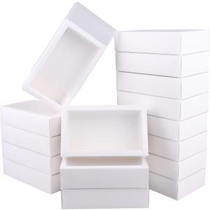 26 PCS Rectangle Drawer Kraft Boxes Small Cardboard Present Packaging Boxes for Party Favor Treats, Candy and Jewelry Crafts, 6.5 x 3.7 x 1.6 inch (Clear,White)