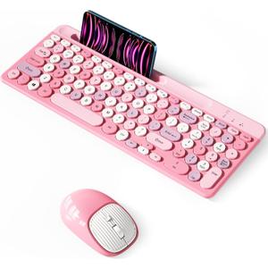 Bluetooth Keyboard and Mouse Wireless, MultiDevice Rechargeable Keyboard and Mouse Combo with Phone Holder (Bluetooth 5.0+3.0+2.4GHz) Quiet Ergonomic Compatible with Mac/Windows/iOS/Android