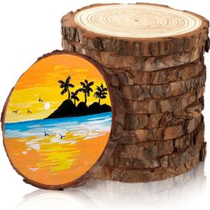 FSWCCK 10 PCS Unfinished Wood Slices for Centerpieces-Round Natural Discs with Tree Bark, Wooden Cookies Circles for Crafts Christmas Ornaments, Rustic Wedding Decor,Table Decoration (4"- 4 .7")