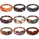 Syhood 9 Pcs African Headbands Boho Knotted Headband African Stretch Wide Head Wraps Vintage Afrocentric Headband Workout Yoga Sports Elastic Hair Accessories for Women