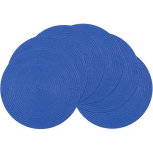 SHACOS Round Placemats Set of 6 Washable 15 inch Round Table Mats Cotton Polyester Woven Braided Place Mats for Dining Table (Blue, 6)
