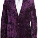 Men's Vintage 70s Velvet Suit Slim Fit Blazer Jacket for Weddings, Parties,and Formal Events Tuxedo (3X-Large, Purple)