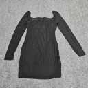 WDIRARA Women's Square Neck Mesh Long Sleeve Ruched Bodycon Short Dress Black,medium