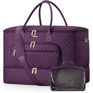 Travel Duffle Bag, Wide Open Large Weekender Bag for Women with Shoe Compartment, Carry on Overnight Bags with Toiletry Bag, Hospital Bag for Women Labor Delivery with Wet Pocket (Dark Purple)