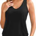 Blouson Tankini Tops for Women - Loose Fit Swim Top Only No Bottom Bathing Suit Modest Swimsuit Top 2025 (Black, M)