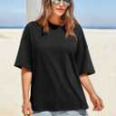 Tankaneo Womens Oversized Tshirts Summer Casual Short Sleeve Crew Neck T Shirt Loose Fit Side Slit Tee Tops (Black, XL)