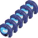 6-Pack Label Tape Compatible with DYMO LetraTag 91331, White Plastic, 12mm x 4m (1/2" x 13'), for LetraTag 200B, LT 100H, 100T Plus Label Makers.