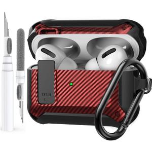 Olytop for Airpods Pro 2/1 Gen Case Cover with Lock Clip (2019/2022/2023), Rugged Locking Protective Case for Airpod Pro 2nd Generation Shockproof Armor Skin for Apple iPod Pro, Black/Red