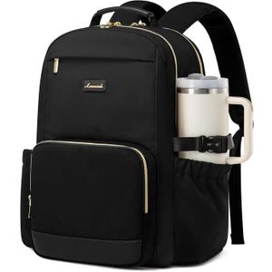 LOVEVOOK Laptop Backpack for Women with Pouch Pocket for Large Capacity Cup,18 Inch Laptop Computer Bag Travel Backpack Purse,Waterproof Work Business Backpack College Teacher Bags,Black