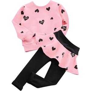 BOMDEALS Adorable Cute Toddler Baby Girls Clothes Set,Long Sleeve T-Shirt +Pants Outfit (Pink), 120