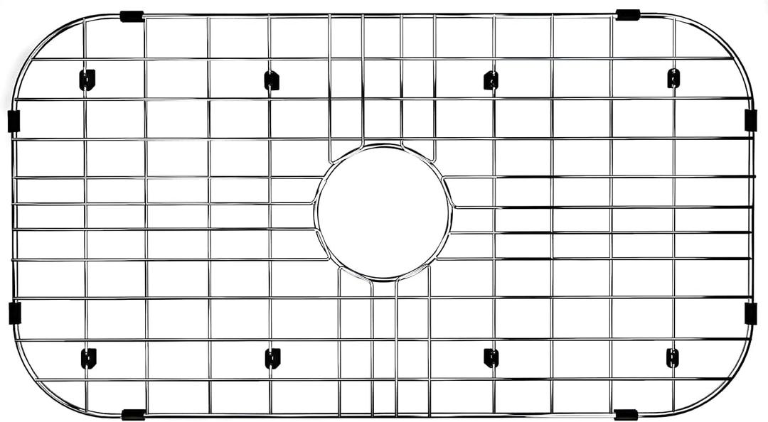 Large Sink Rack,Sink Protector for Kitchen Sink,26" X 14",Stainless Steel Sink Grid for Bottom of Sink,Metal Sink Grate,Centered Drain for Single Bowl with Corner Radius,1 Pack (26" X 14",Centered Drain, Chrome)