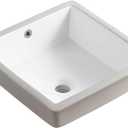 16 Inch Small Square White Undermount Bathroom Sink 16.15" x 16.15" Vanity Under Counter Basin Porcelain Rectangle Vessel Sink for Tiny Place Opening Size 14.17" x 14.17" Lavamanos Para Baos KINGWONG