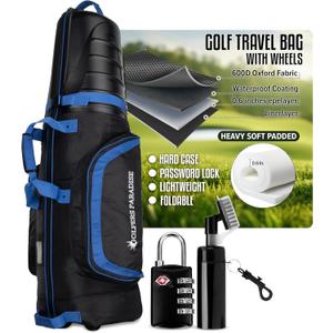 Golf Travel Bag - Golf Travel Bag with Wheels & ABS Hard Case Top for Airlines with Password Lock - Waterproof Lightweight Foldable Hard Shell Golf Club Protector - Hard Case Golf Travel Bag (Blue)