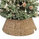 ELYKEN 13 Inch Mini Christmas Tree Collar, Seagrass Woven Xmas Tree Skirt for Artificial Trees, Rustic Farmhouse Wicker Tree Base Cover with Cord Cut-Out for Home Decor