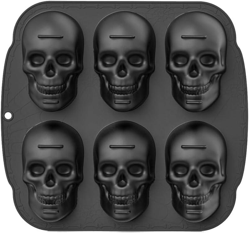Skull Cake Pan Silicone Mold, 6 Cavities Pirate Skull 3D Silicone Mold Baking Pan,Black Easy to Use