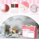 School Years Organizer Kit Clear Plastic Storage Tote with 20 Letter Size Colored Manila Folders 60 Reusable Sticker Labels School Memory Keepsake Box for Pre K to 12th Grade DIY Organization (Pink)