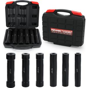 1/2 Inch Drive Extended Length Impact Socket Set, 6 Sizes Extra Deep Socket Set - Hex 3/4", 7/8", 15/16", 1-1/16", 1-1/8", 1-1/4" for High Torque Use (Extended Length)