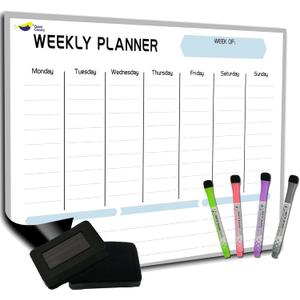 Magnetic Weekly Planner for Fridge  17x12 Stain-Resistant Weekly Dry Erase Board with Nano Tech  Whiteboard Calendar for 2025 Schedules, Meals & Chores  Easy to Use with 4 Markers & Eraser